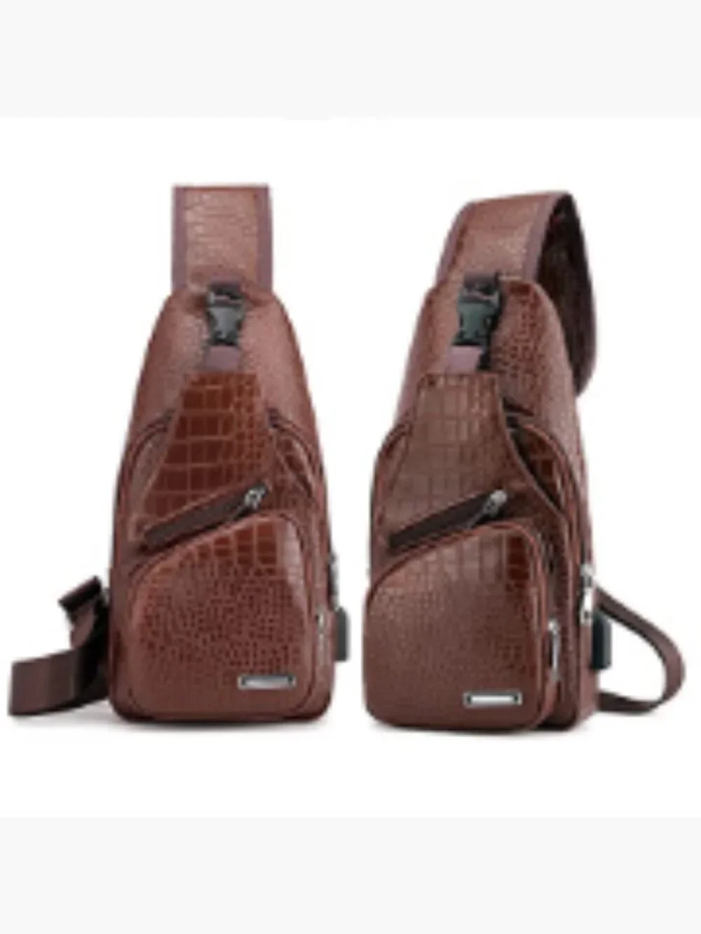 PU Leather Sling Backpack with USB Charging Crossbody Bag for Men